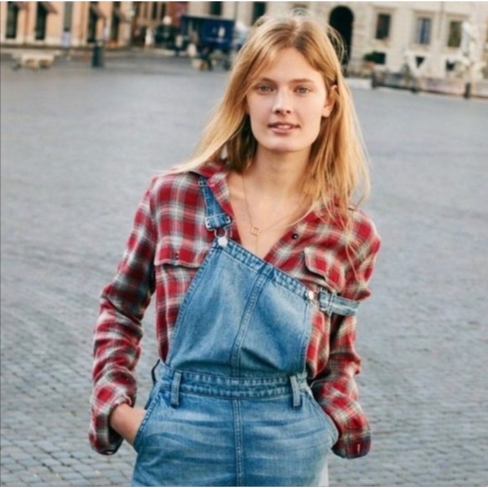 Madewell Ex-Boyfriend Fairfax Flannel Shirt Red‎ Plaid Button Down Size S